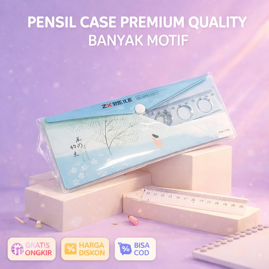 Penggaris Set 4 in 1 Lengkap Transparan T6098 / Segitiga Busur Derajat Mistar Sekolah Kantor Premium