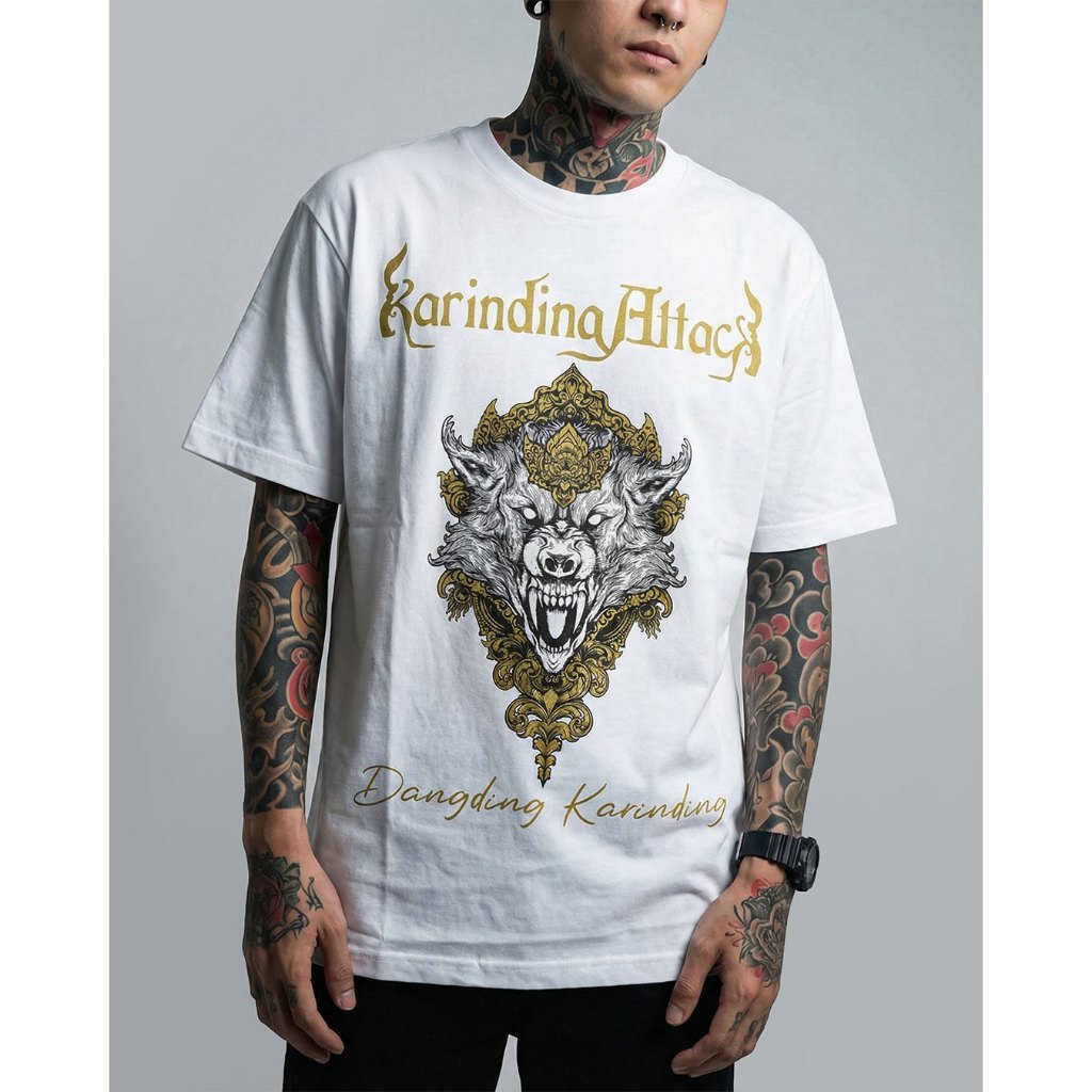 Tshirt Karinding Attack  - Dangding White Katun S-XL Kaos Pria