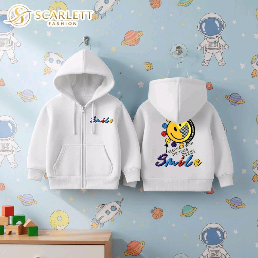 Scarlett Fashion Jaket Hoodie Ritsleting Anak Laki-laki Perempuan Usia 1-18 Tahun Motif Sablon Smile