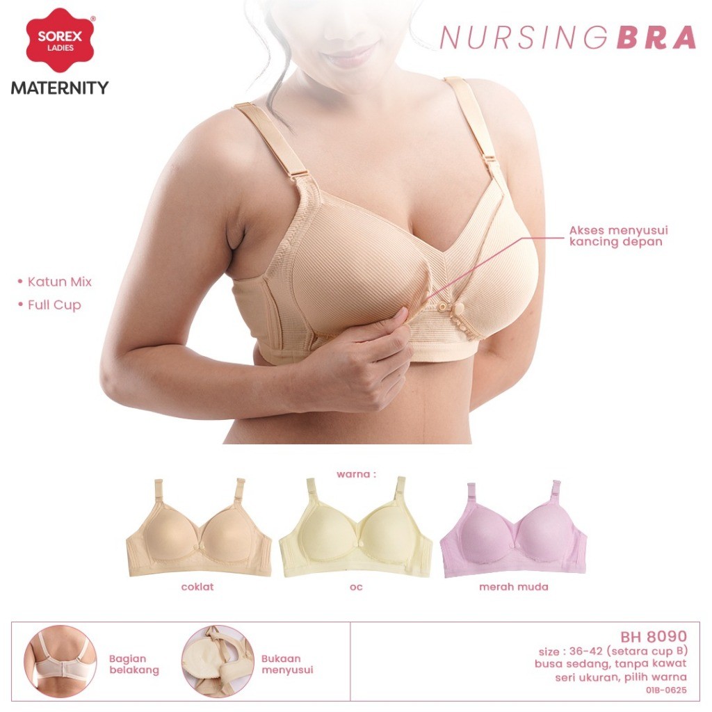 WIDHISTORE Sorex Bra Menyusui Tanpa Kawat Full Cup B Kait 4 Bukaan Depan Katun Mix Nursing Bra BH 80