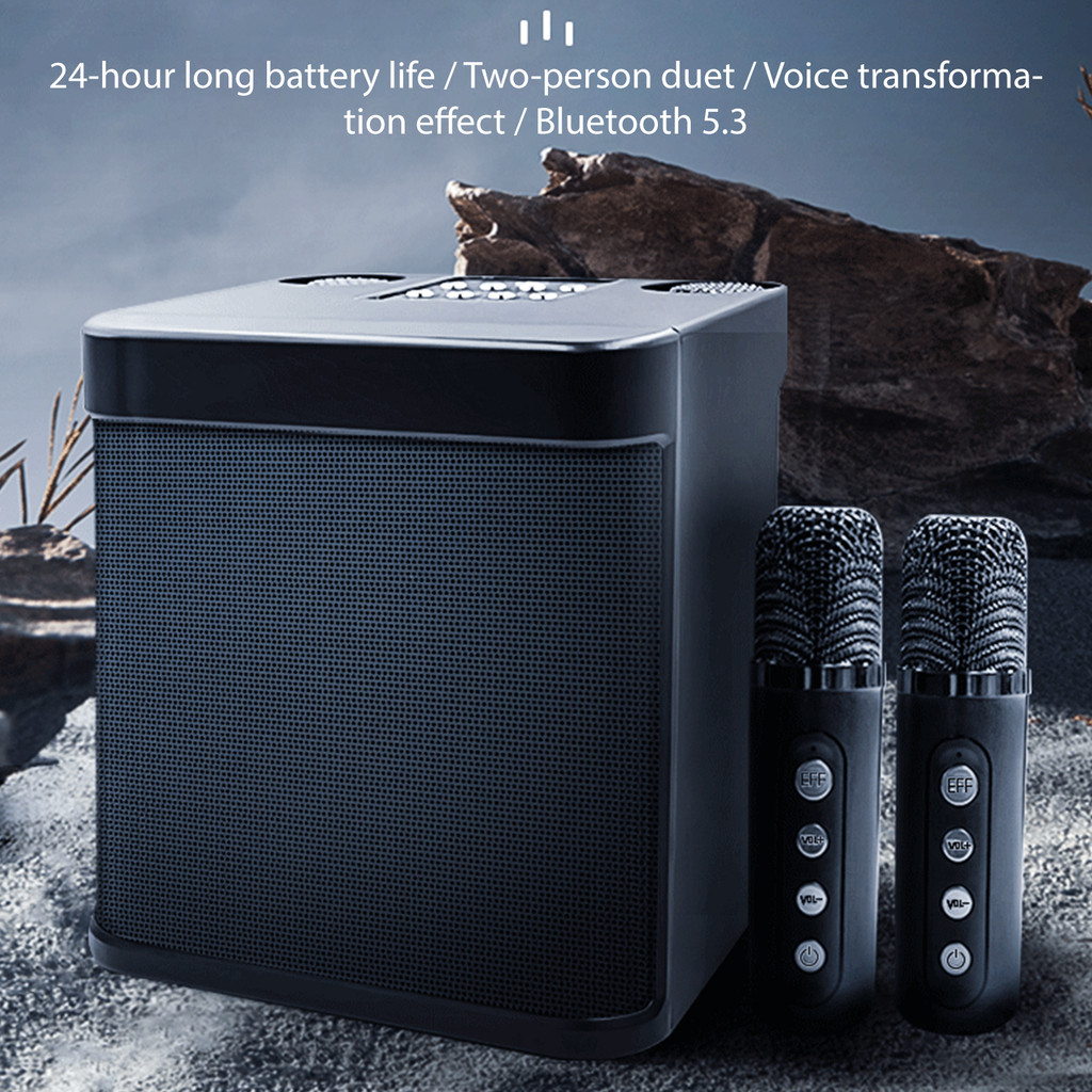 Local Stock+COD Upgrade Mesin Karaoke 2 dengan Mic Nirkabel Speaker Bluetooth Portabel Bass Kuat unt