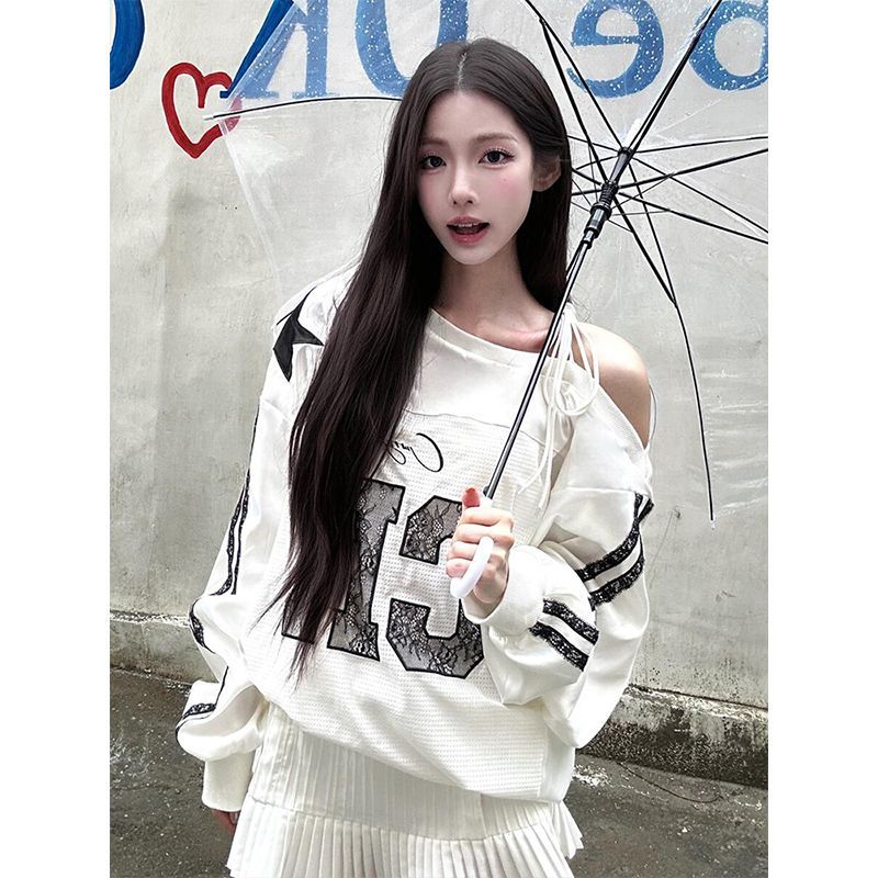 MYCASSI Sweater Wanita Off Shoulder Oversized Top Baju Atasan Wanita Lengan Panjang Korean Style
