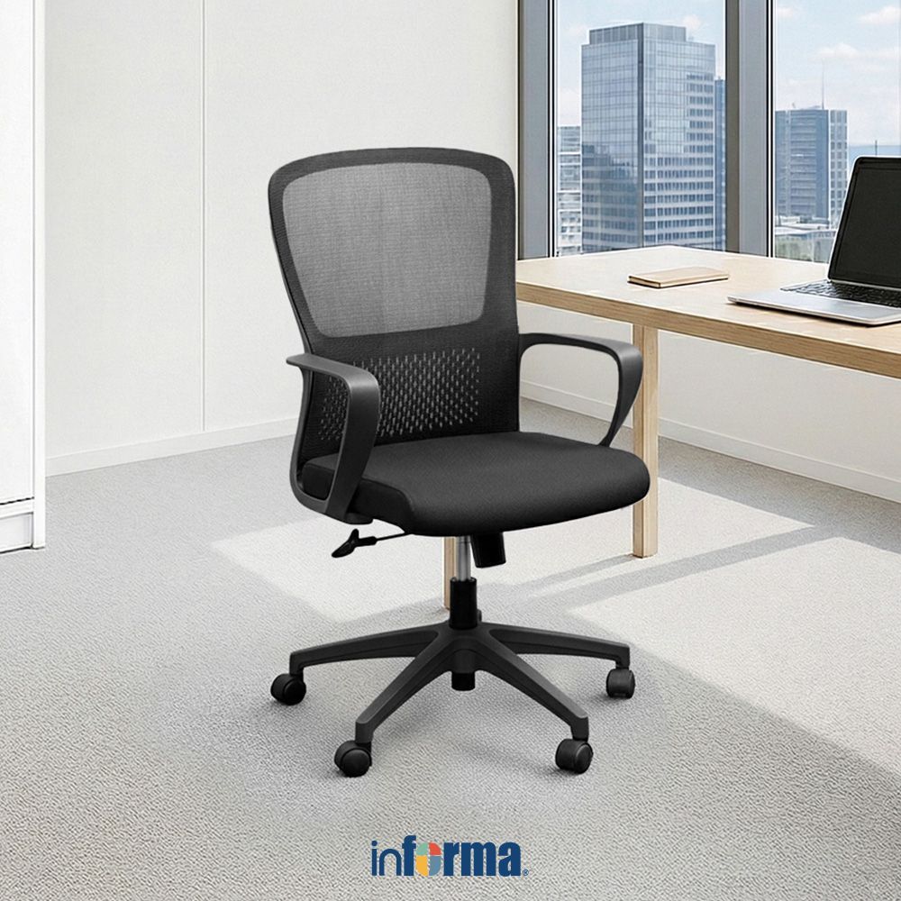 Informa G Spencer Kursi Kantor Sandaran Rendah - Hitam Tempat Kerja Dengan Roda Office Chair Kursi M