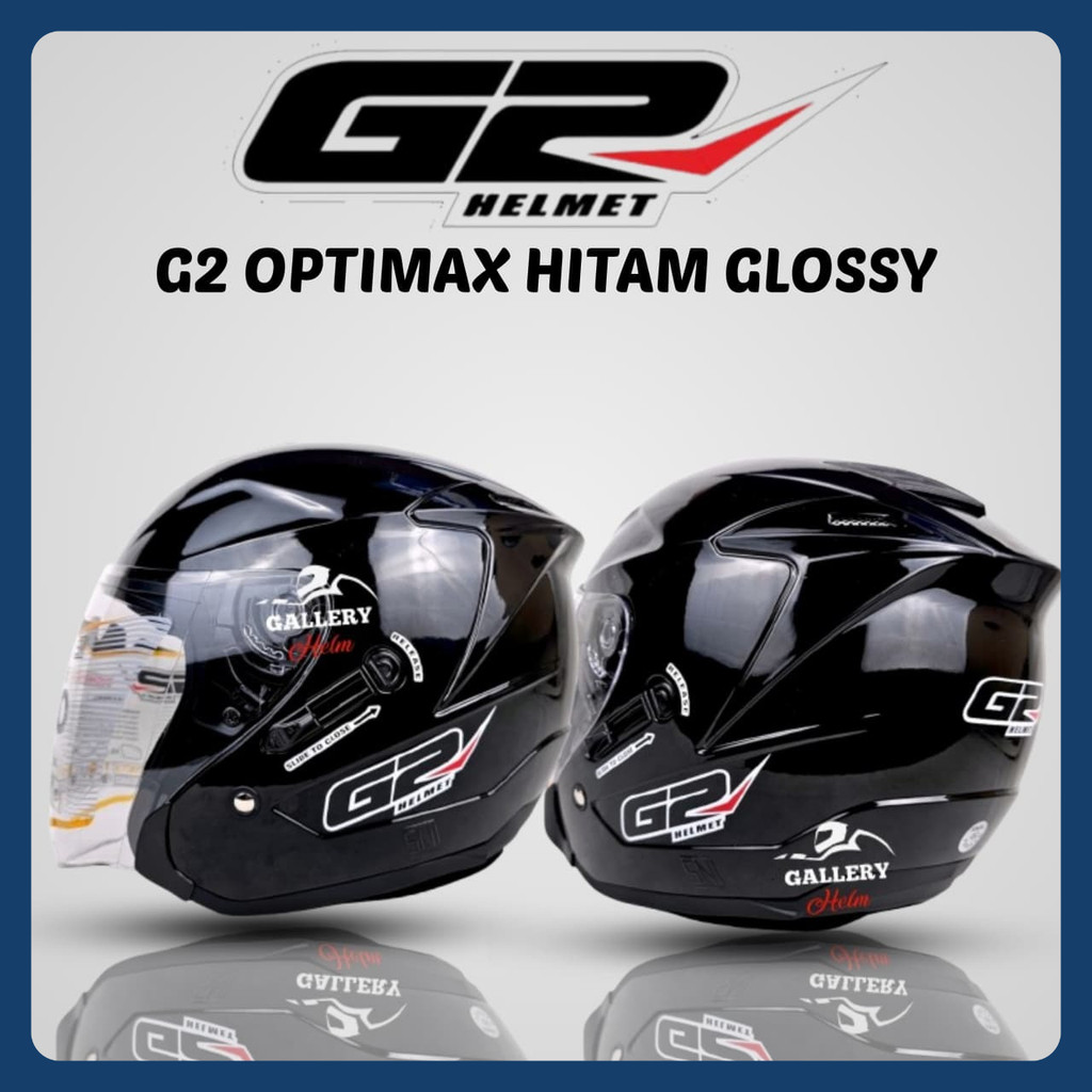 HELM HALF FACE G2 OPTIMAX SOLID HITAM GLOSSY | HELM DOUBLE VISOR SNI