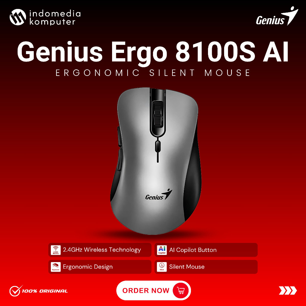 Mouse Genius Ergo 8100S AI Wireless Silent Mouse Genius Silent Ergo Mouse Wireless