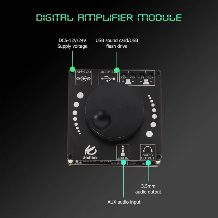Amplifier Audio Mini HiFi Bluetooth 5.0 2x50W Power Speaker Bass Treble USB AUX DC 8-24V Cocok Speak