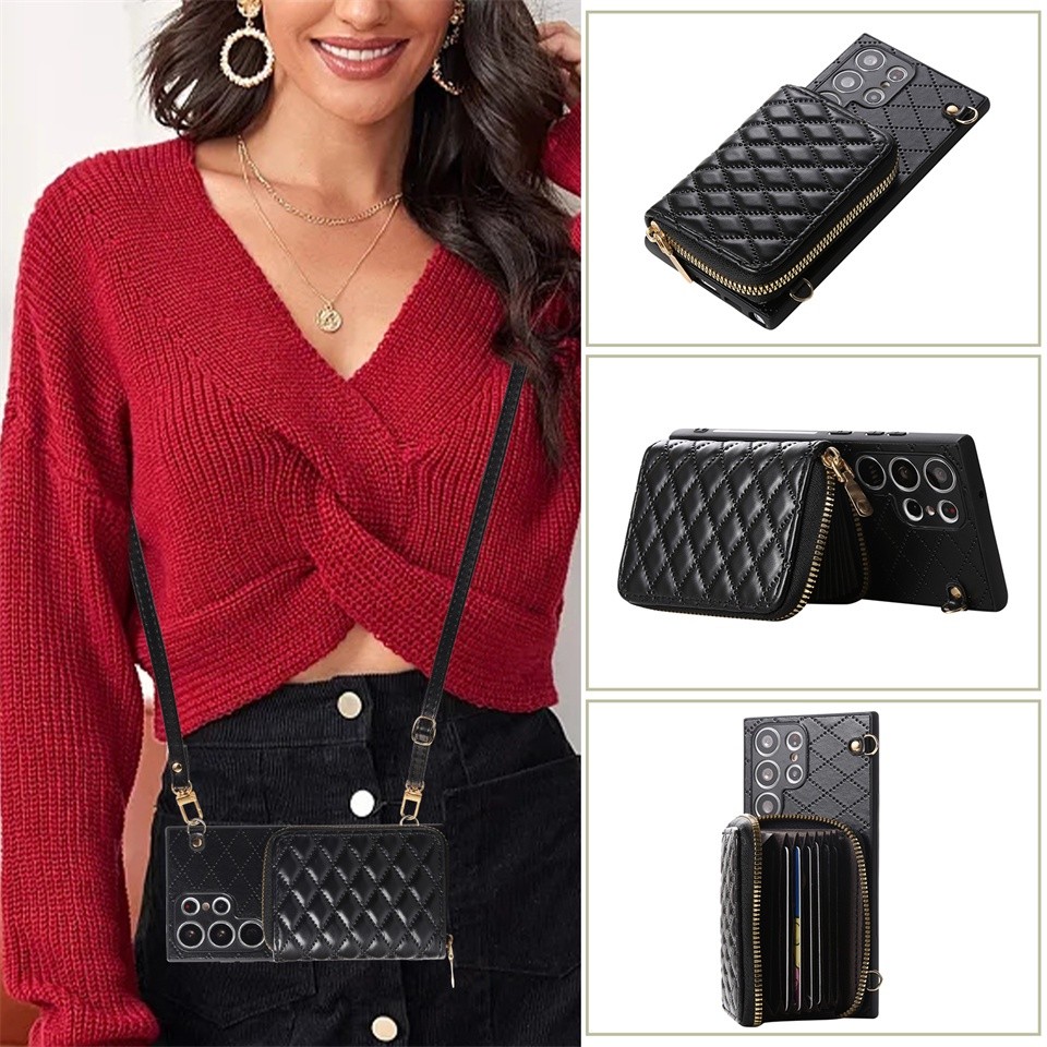 Kasus Kartu Untuk Samsung S25 Ultra S24 Plus Dengan tali lanyard dengan dompet tas slot kartu Penutu