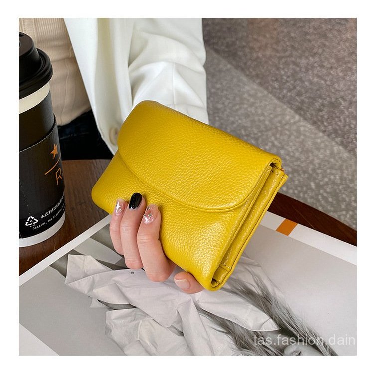 Dompet wanita model pendek kulit asli terbaru, dompet kartu kapasitas besar