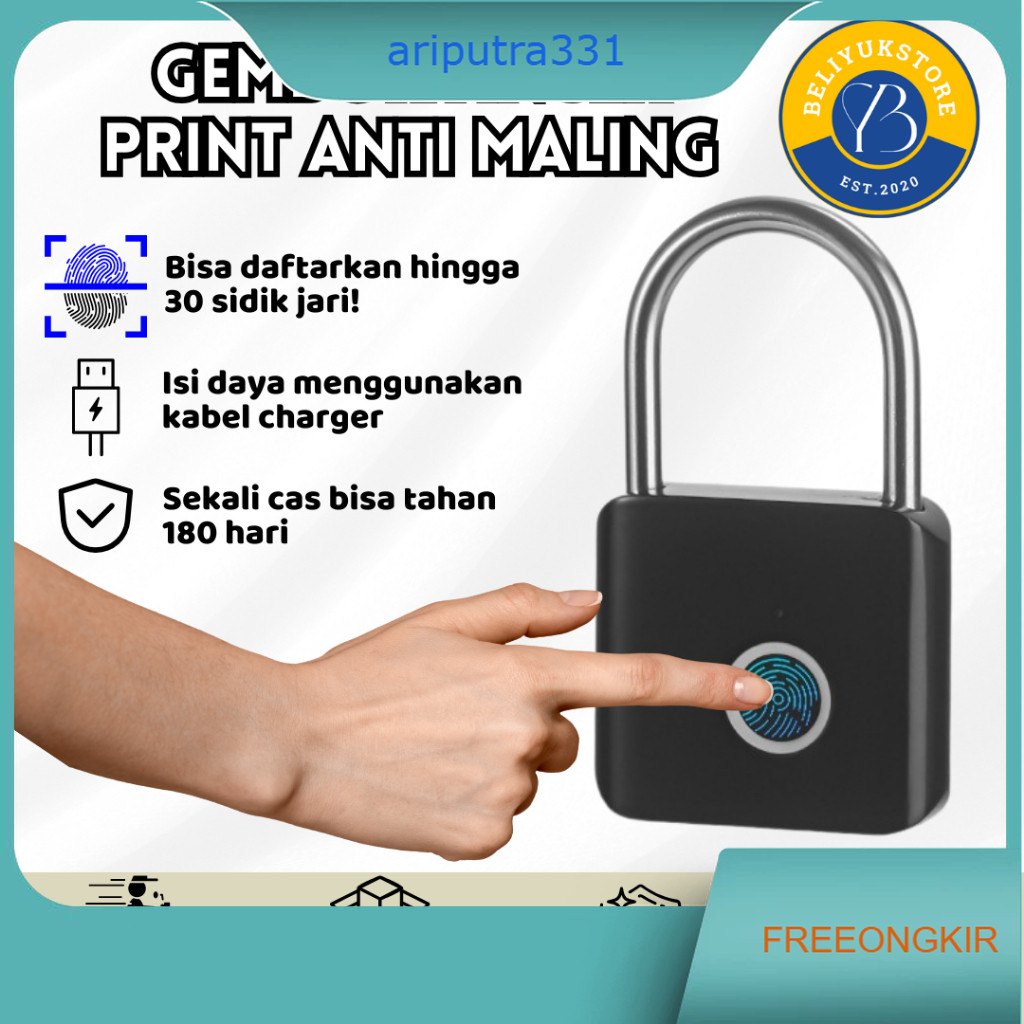 Gembok pagar anti maling gembok sidik jari tanpa kunci Smart Fingerprint Padlock Security kunci pint