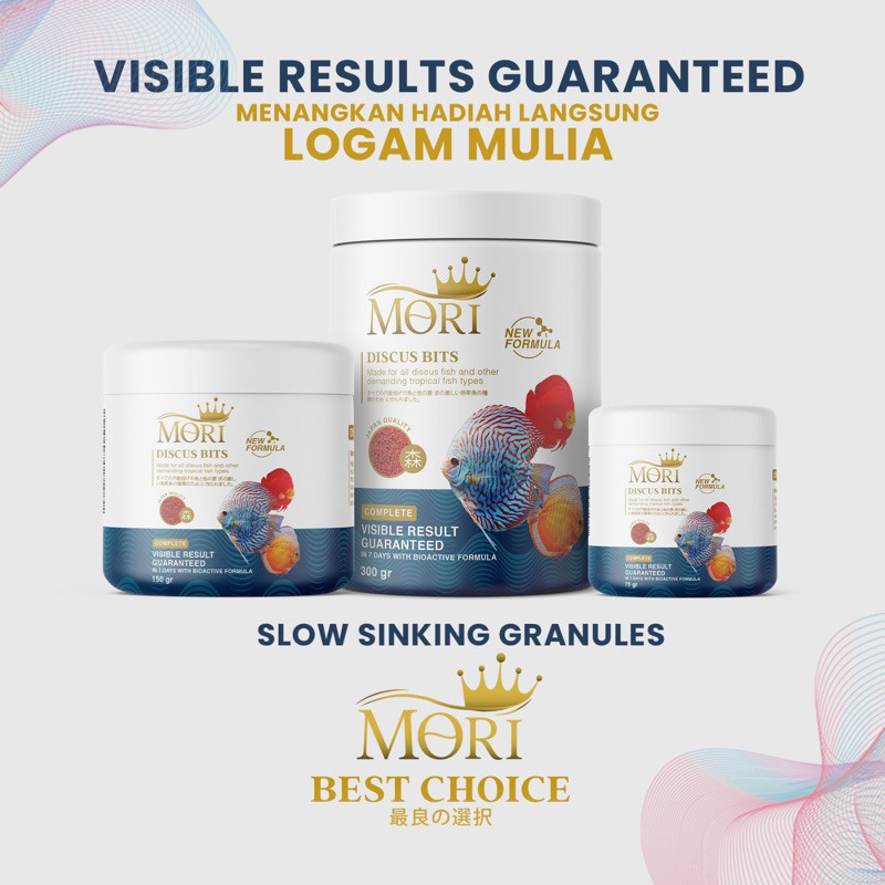 ORIGINAL MORI Discus Bits Cichlid Oscar koki Premium Pakan Pelet Ikan Tropical Granule Bukan Tetrabi