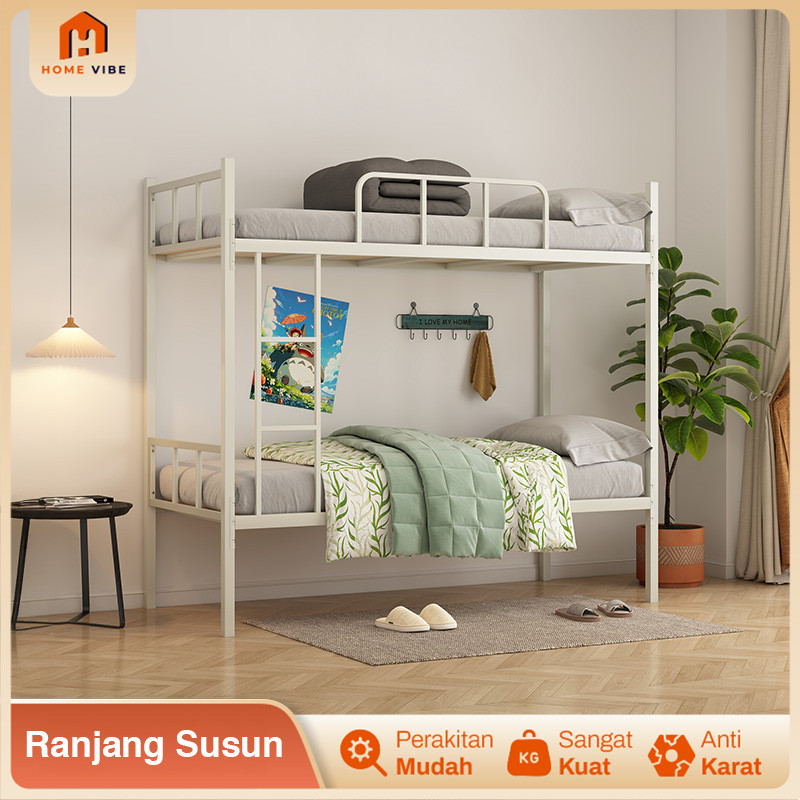 Ranjang Besi 90x200 Ranjang Susun 2 Tingkat Dipan Tempat Tidur Susun Asrama Ranjang Tingkat