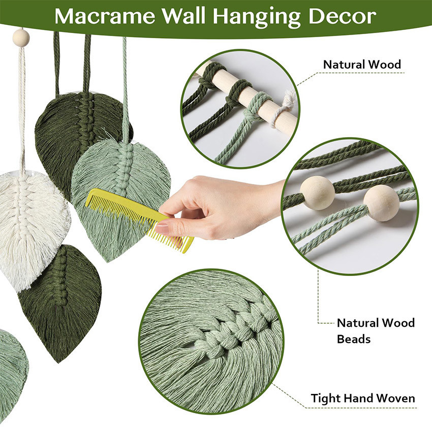 Hiasan Dinding Macrame Daun Extra Besar / Dekorasi Gantung Handmade Bohemian / Gaya Natural