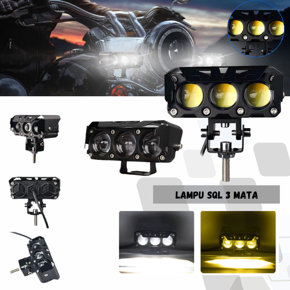 LAMPU SQL 3MATA KABUT SEPEDA MOTOR LED LAMPU KABUT 3 MATA PUTIH KUNING UNIVERSAL