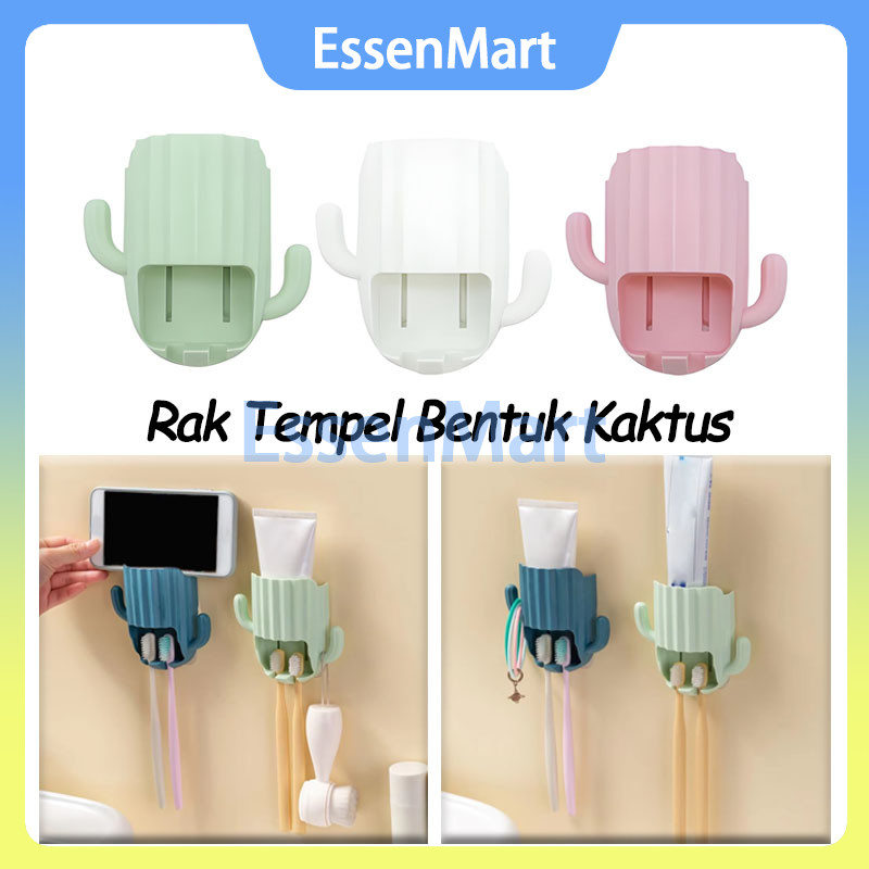Rak Tempel Bentuk Kaktus / Rak Penyimpanan Serbaguna / Gantungan Tempel Motif Kaktus Tempat Sikat Gi