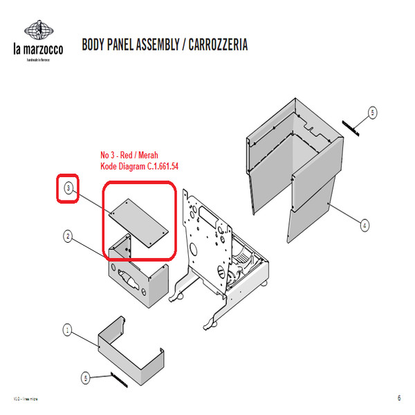 Original La Marzocco Micra Panel Upper / Atas – Red / Merah
