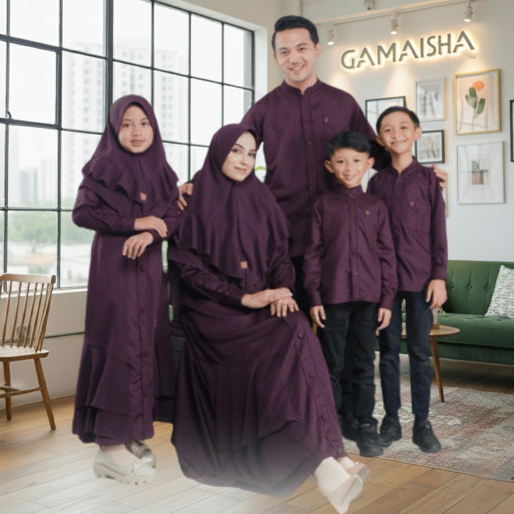 Arra Sarimbit Lebaran Keluarga  Arafah Dark Plum Family Baju Couple Muslim