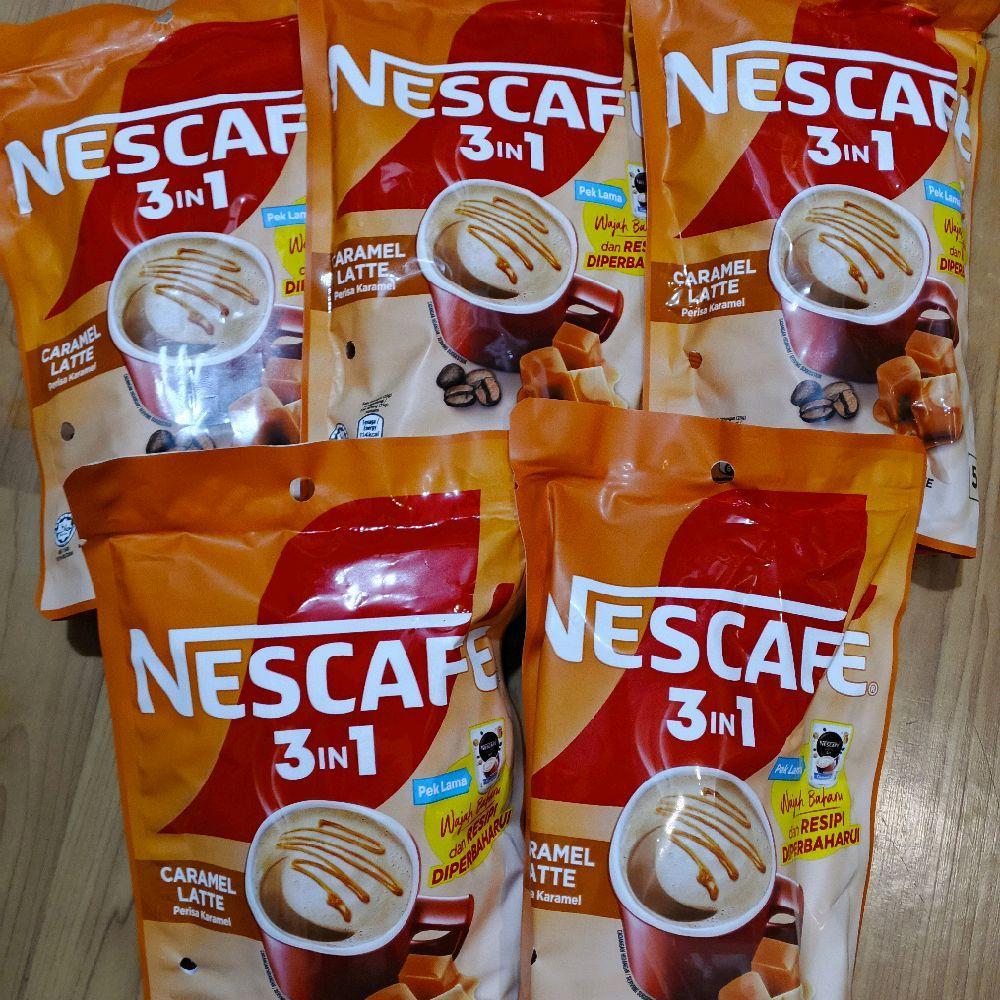 Kopi Nescafe 3 in 1 Caramel Latte. 1 pak isi 5 sachet. Original Malay
