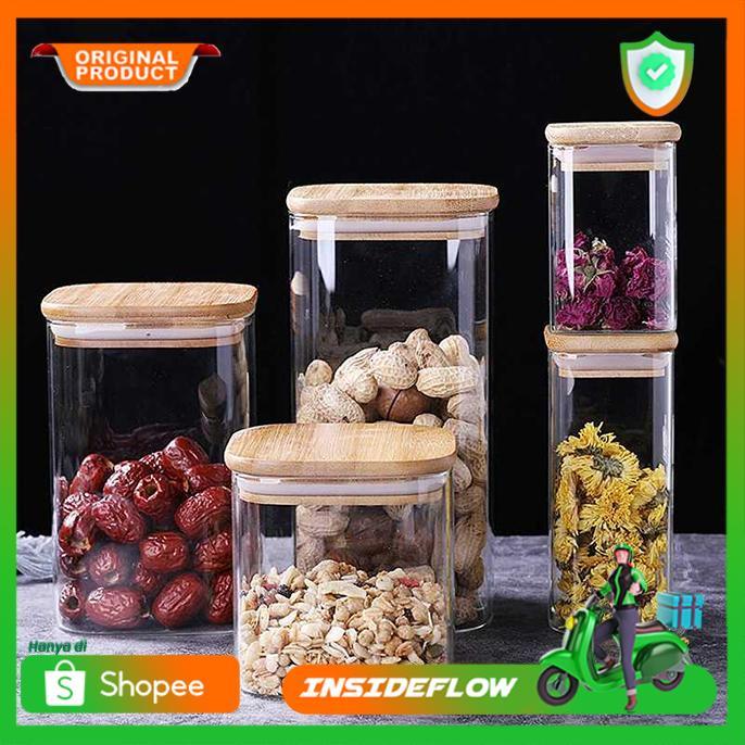 Toples Kue Kaca Tutup Kayu Toples Penyimpanan Makanan Glass Storage Unik Kedap Udara