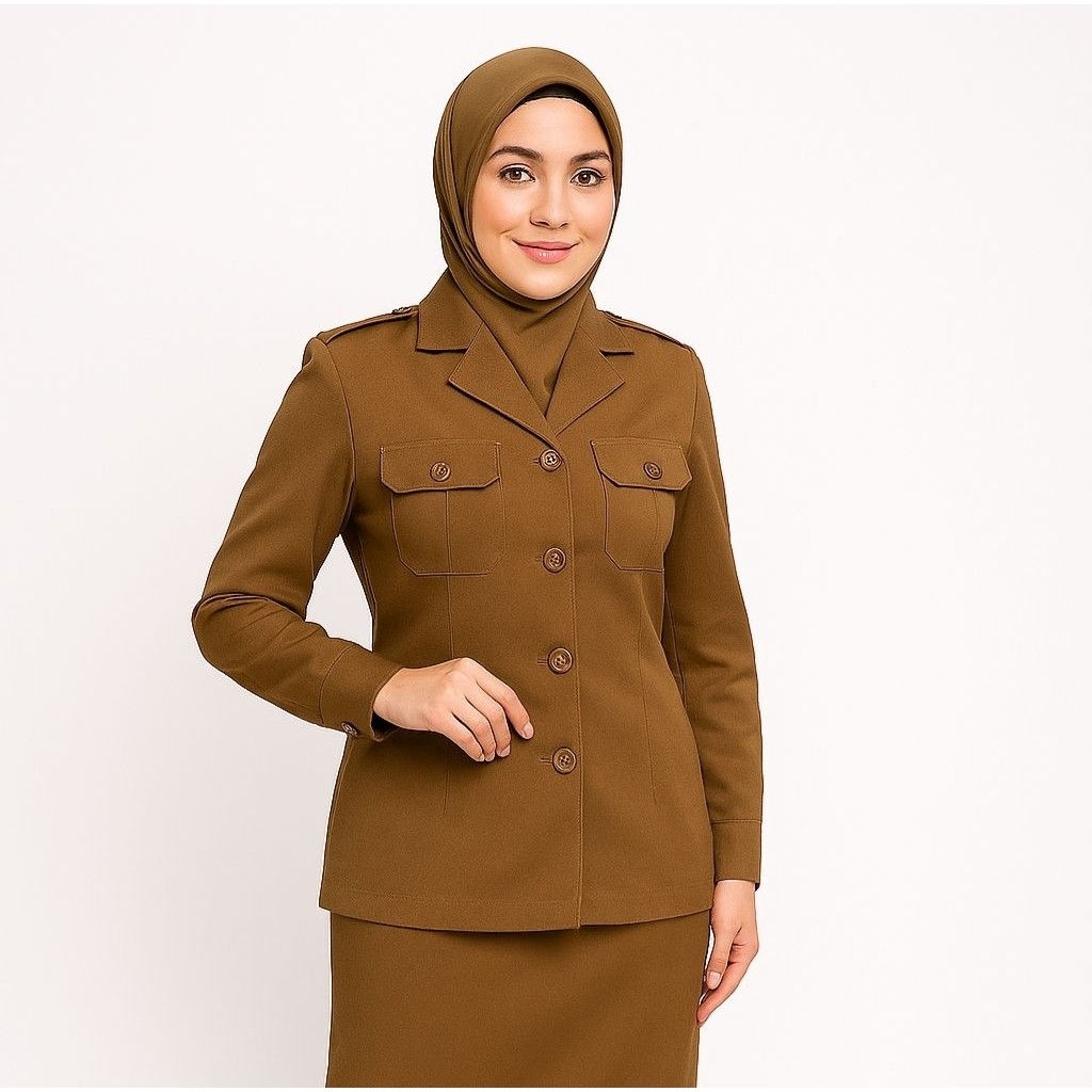 Seragam ASN Wanita Pemda Tua | Baju Dinas PNS Kantong Dada | Size S–6L | Stelan Rok & Celana
