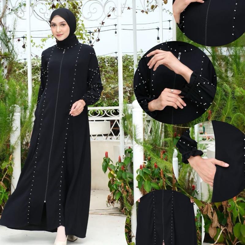 ABAYA malika mutiara  Mewah Hitam Wanita Muslim Gamis Dress Turki Dewasa