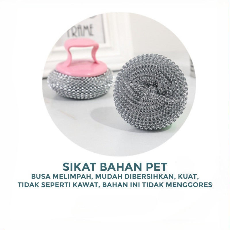 GROWSIR Sikat Kawat Spon PET Cuci Piring Panci Sabut Spons Sponge Dapur Serbaguna Gagang CF049