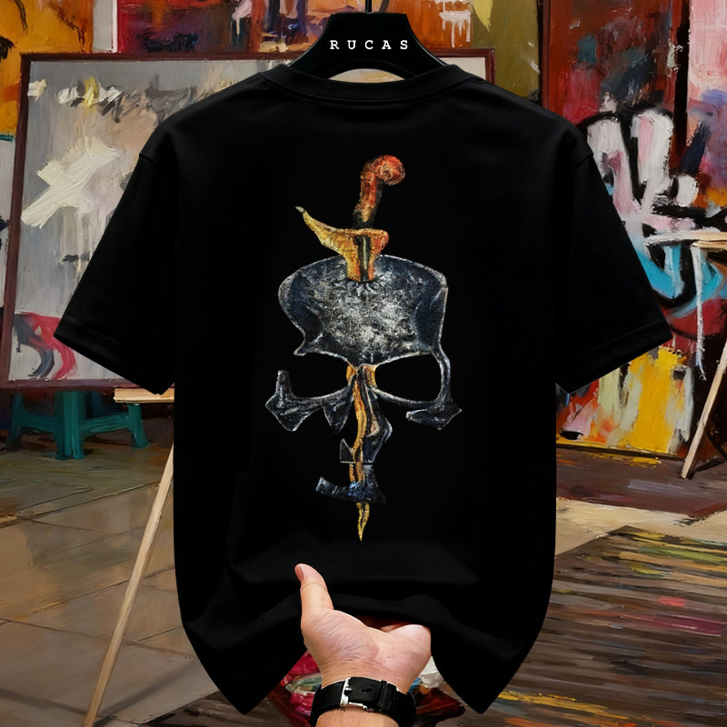 Kaos RUCAS Original – T-Shirt Tengkorak Pisau Street Style, Bahan Katun Premium, Keren & Unik