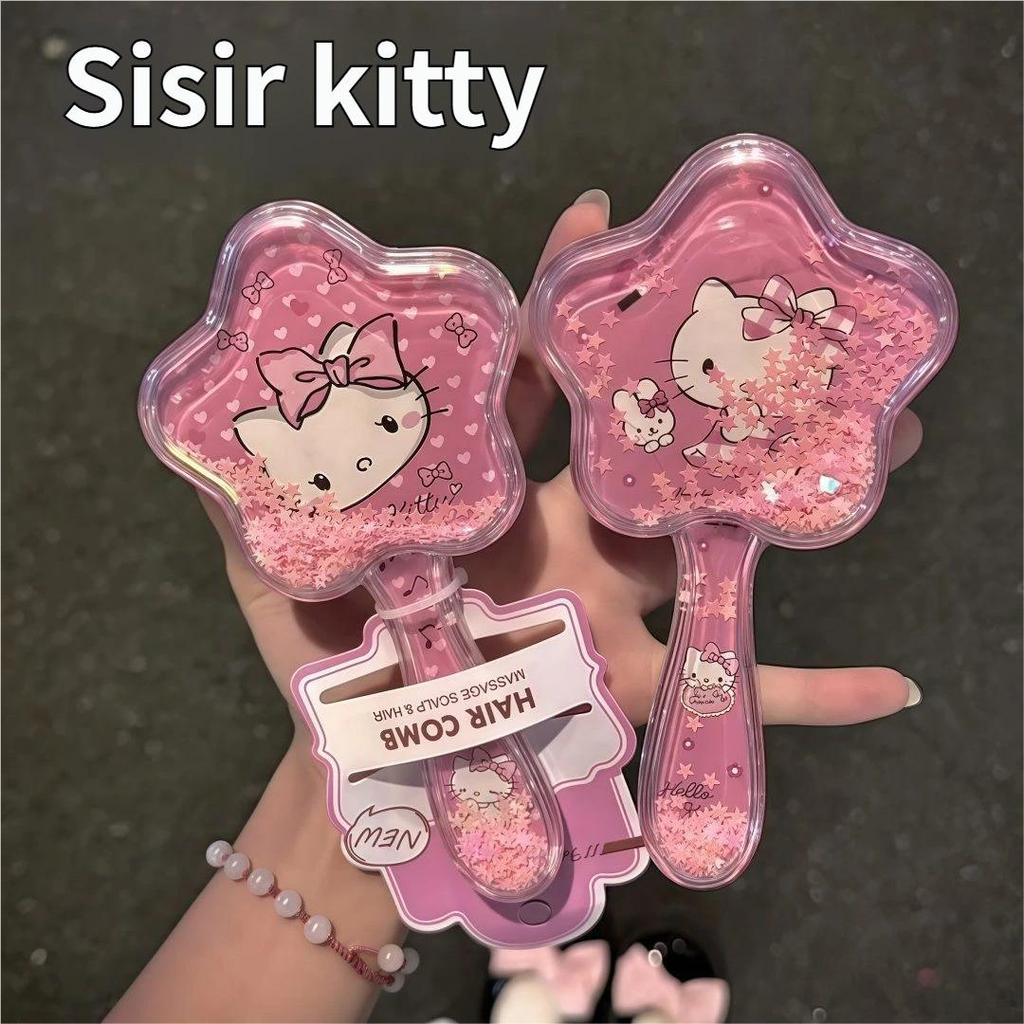 Sisir Hello Kitty Anti Kusut Sisir Pijat Kewanitaan dengan Bantalan Udara | Untuk Rambut Lurus & Ker