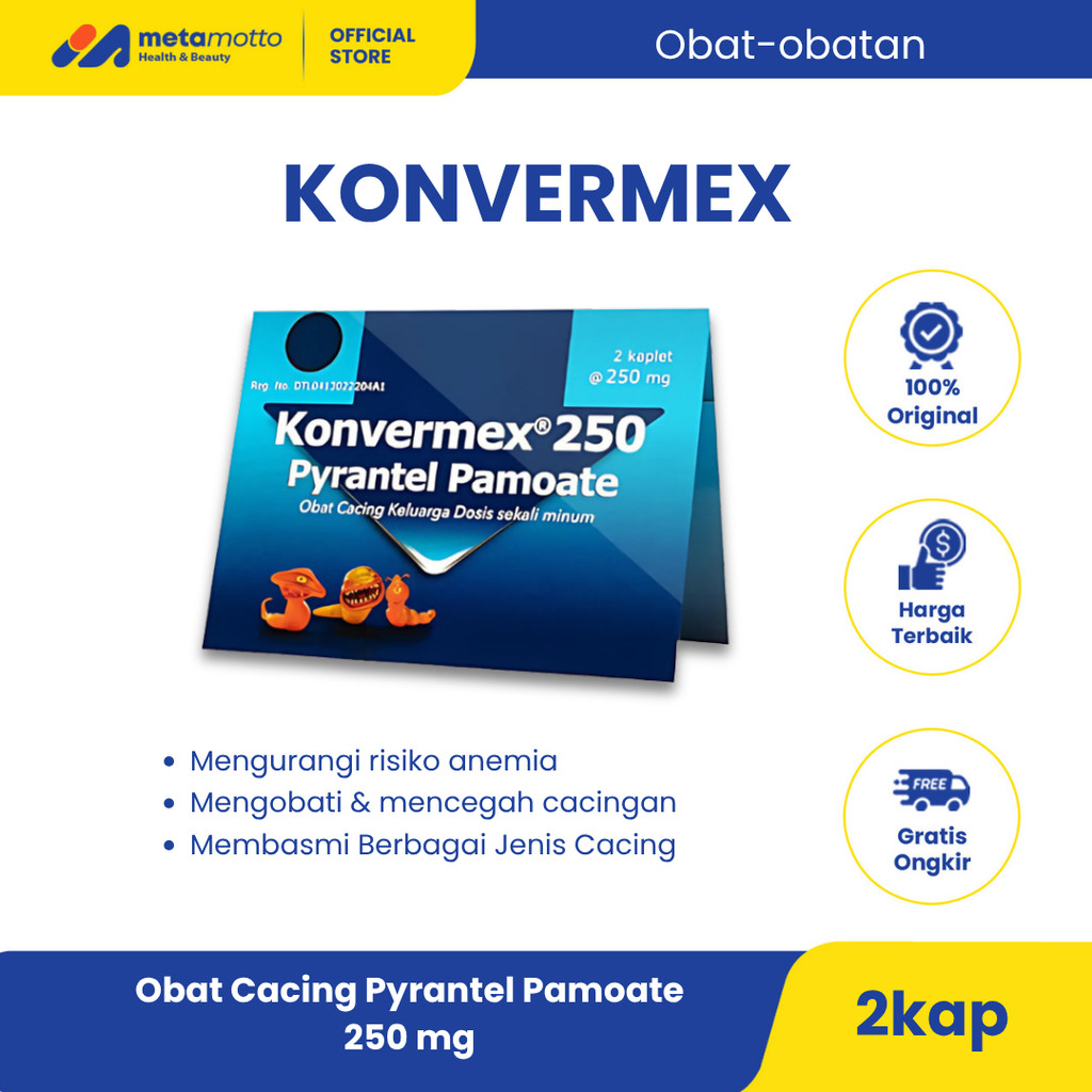 Konvermex 250 mg 2 kaplet - Obat Cacing Pyrantel Pamoate