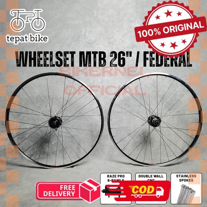 Wheelset 26 Araya TM880 Black CNC + Raze PRO 32H 6-Pawls Tawon Rims Brake Alloy Double Wall / Roda J