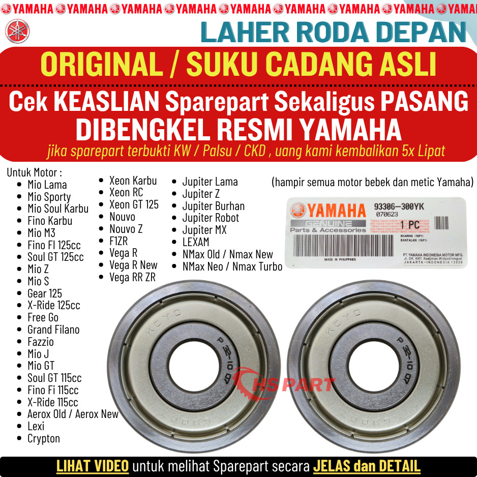 Laher Bearing Roda Depan 6300 Mio J GT Soul GT Fino Xride 115cc Original Yamaha 100%