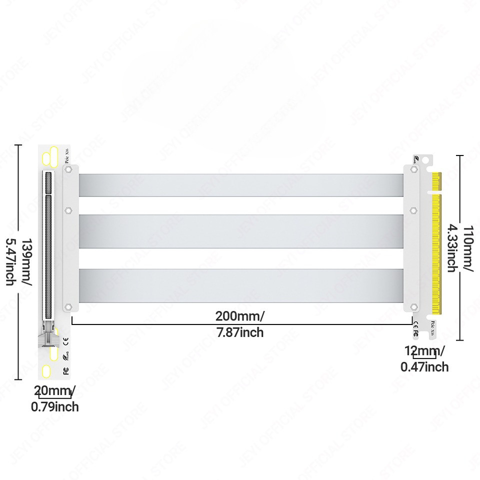 JEYI PCIe 5.0 X16 Riser Cable - 90° GPU Extension for RTX 5090/4090 & RX 7900 XTX, Mining Rig, WRX80