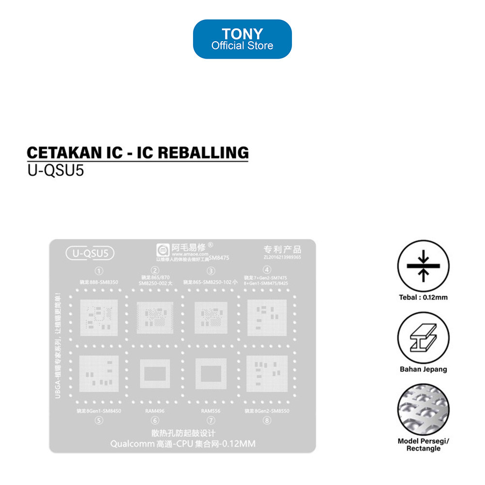 Cetakan IC AMAOE U-QSU5 - Snapdragon 888 8Gen1 8Gen2 CPU Reballing - U-QSU5