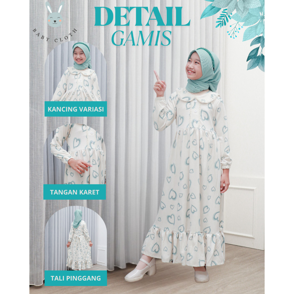 GAMIS + HIJAB ANAK  AIRA SMLXL BABY.CLOTH UNTUK UMUR 3-14 TAHUN baju gamis  muslim  panjang  cewek  