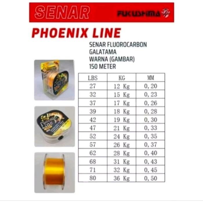 Promo Senar Pancing Fukushima Phoenix Line 150 meter Fluorocarbon Sinking Salt Water IGFA Class Coco