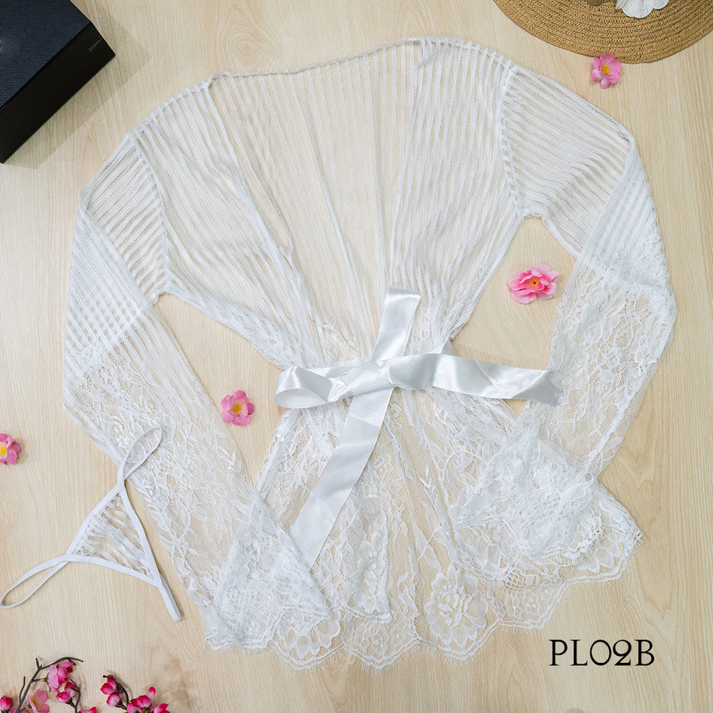 Lingerie Baju Tidur Kimono Sleepwear Lace Putih PL02B