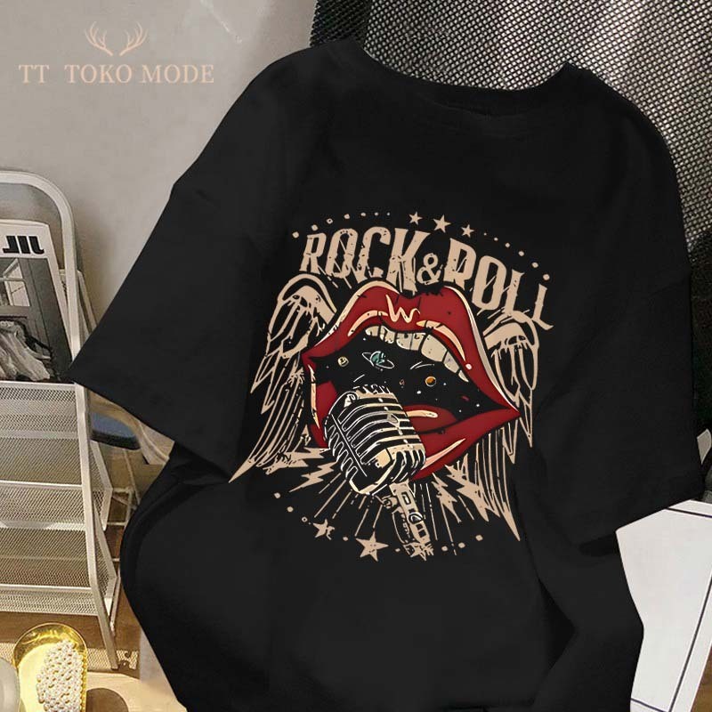 COD Pola desain rock & roll gaya Amerika | Kemeja pria oversized | Kaos pria terbaru 2025 | Kaos pri