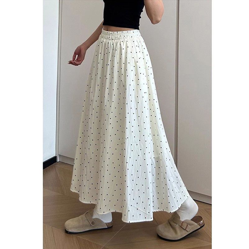 Aroana big size Rok polkadot wanita pinggang elastis midi panjang rok A-line rok payung