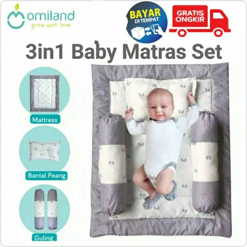 Omiland Matras Bayi 3in1 Set Bantal Guling / Omiland Matras Bayi Panda Series OWM3141