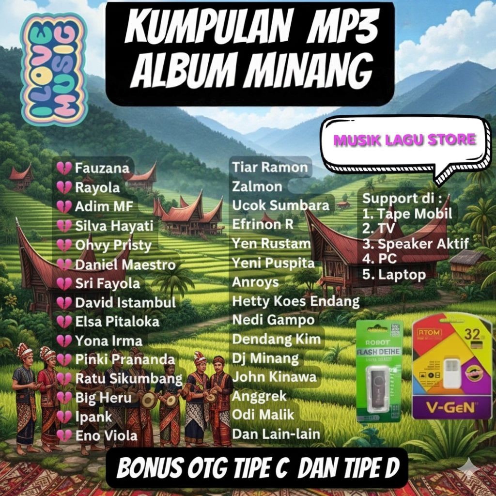 FLASHDISK USB MOBIL 32GB MP3/MP4 FULL ALBUM LAGU MINANG ANAK RANTAU
