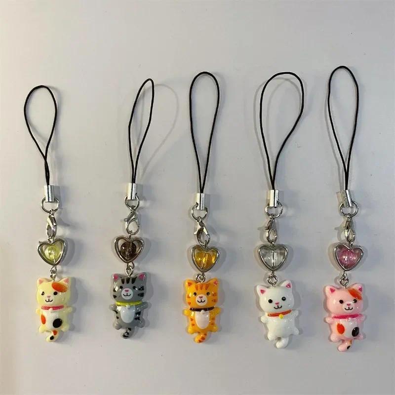 Phone Accessories Cat Pent Cat MobilePhone Strap Anti Lost Keychain Y2K Phone Charm Heart Cute Phone