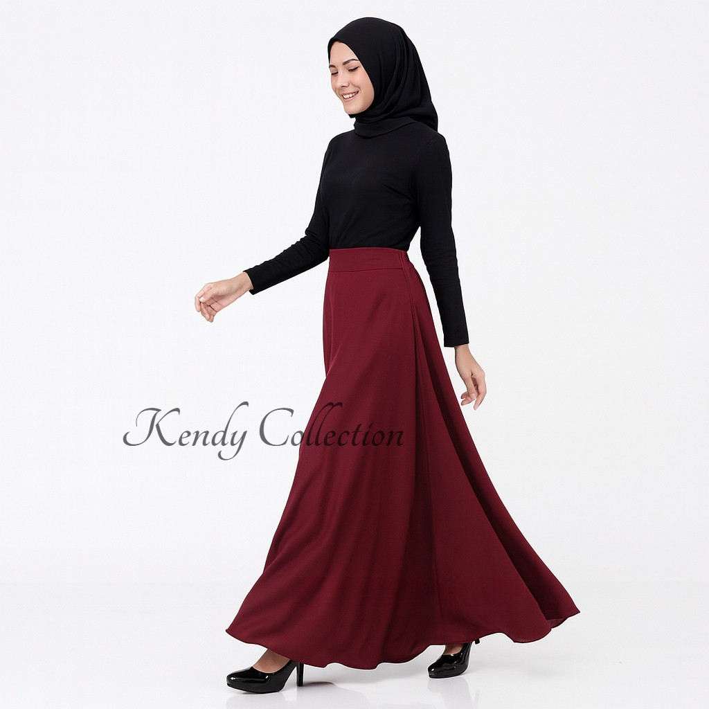 Rok Panjang Wanita Armani Silk Premium A Line Payung Lebar High Waist Maxi Formal Casual Elegant