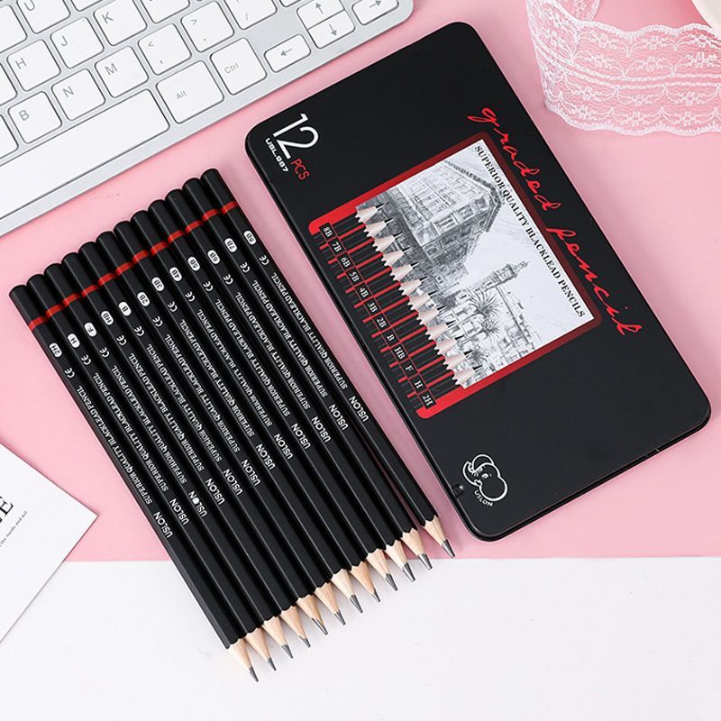 12 Pcs Pensil Gambar Sketsa Set 2H-8B Pensil Menggambar Sketsa Charcoal Sketch Pencil
