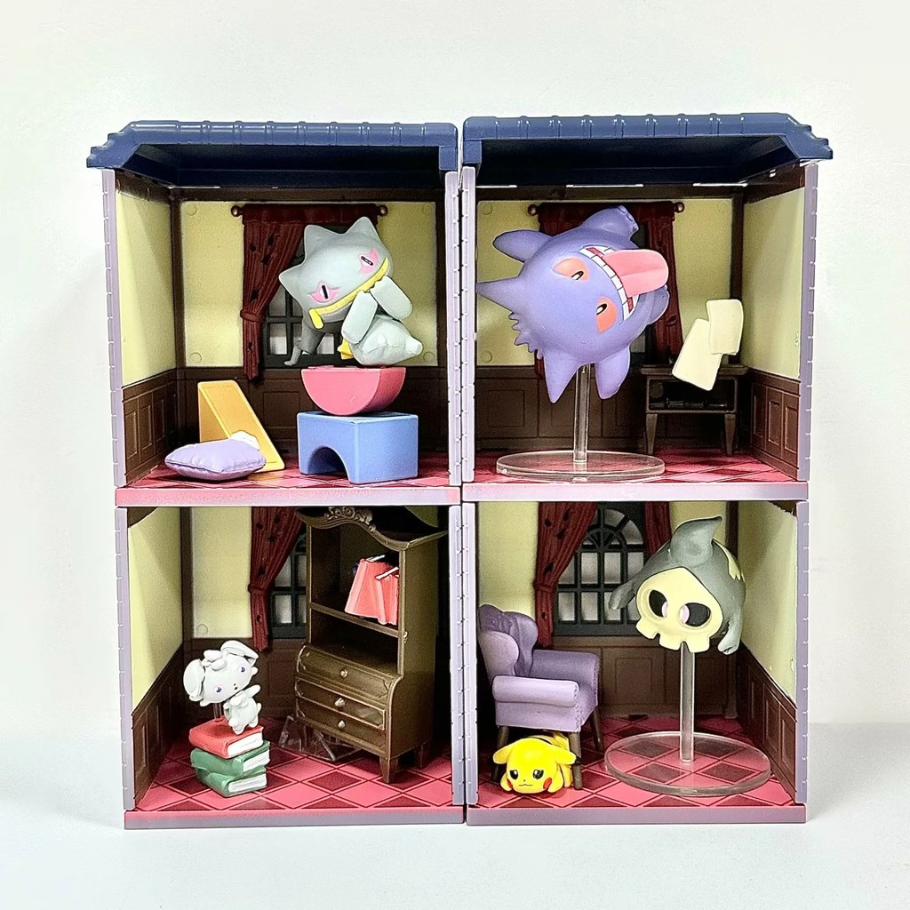 4Pcs Pokemon Anime Figure Gengar Pikau Mysterious haunted house Action Figures Halloween Collectible