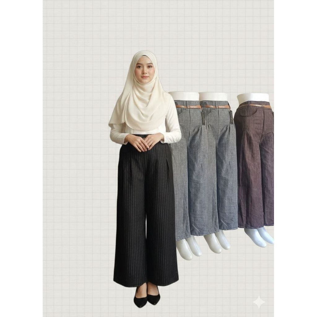 SARANG.BAJU OROPANTS LUNA SABUK STRIPE WANITA ORO PANTS WANITA MODEL JUMBO KULOT  LUNA SABUK ORO PAN