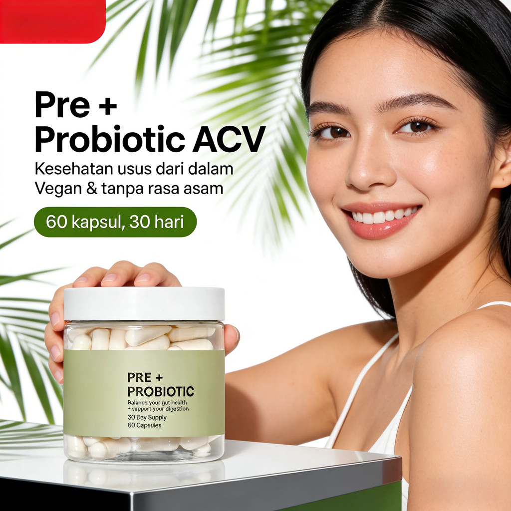 Pre+Probiotic - Apple Cider Vinegar  1.6 Miliar CFU untuk Kesehatan Usus 60 Kapsul  CO3157