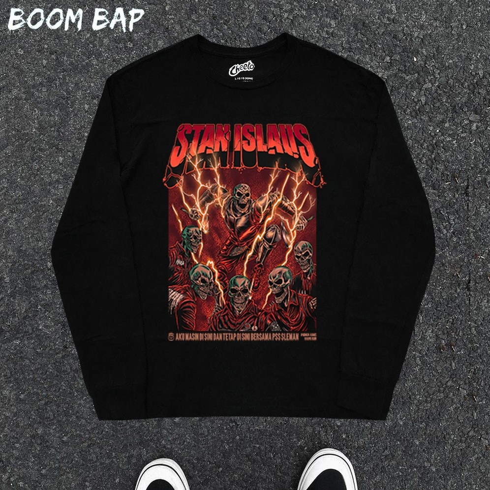 Dijamin 100% BOOMBAP American retro Style lengan panjang Oversize STAN ISLAUS Print top| Lengan panj