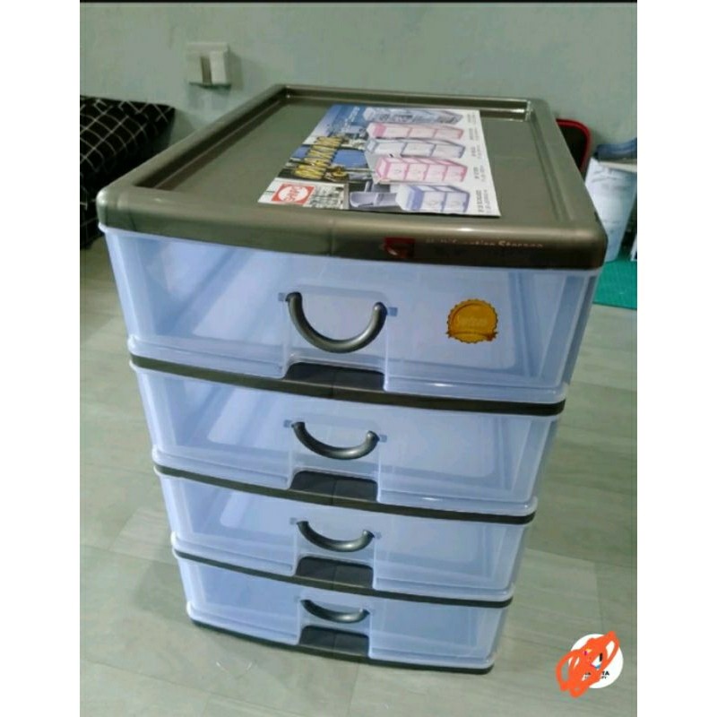 LACI MINI CONTAINER SUSUN 4 SHINPO 355 - 4 Plastik / TEMPAT SURAT A4 F4 Rak Obat Spare Part Kotak Pe
