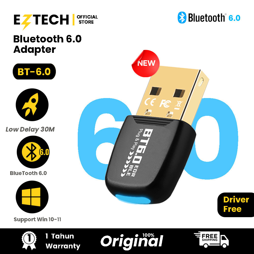 Bluetooth 6.0 Adapter Receiver for Laptop PC Keyboard Mouse Gampad SBC/ACC/LCAD CD Quality EZTECH