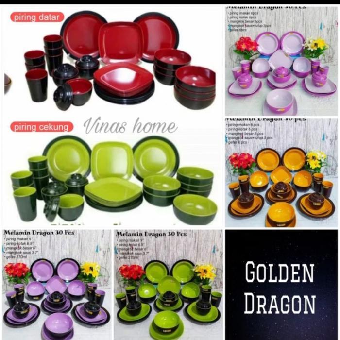 grosir set melamin 30pcs paket melamin harga grosir - hijau lumut, piring cekung