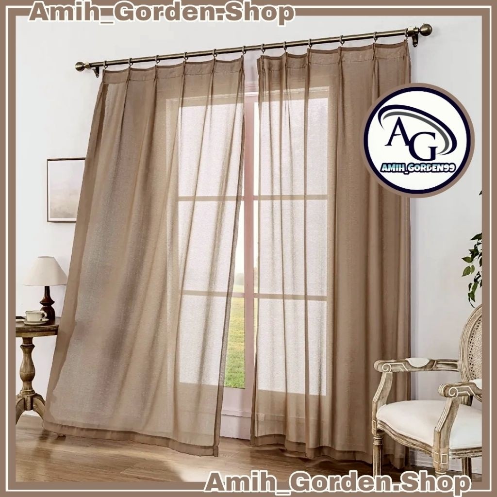 Gorden Vitrase Polos Premium Sable Coklat Plisket Free Kawat S